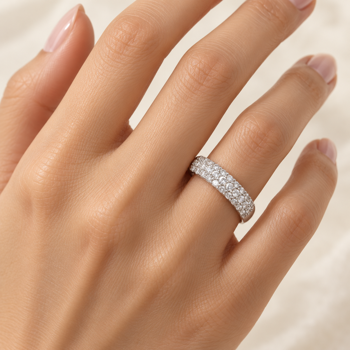 ELVORIQUE Triple-Row Pavé Lab-Grown Diamond Wedding Band