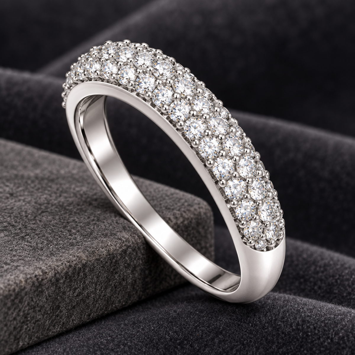 ELVORIQUE Triple-Row Pavé Lab-Grown Diamond Wedding Band