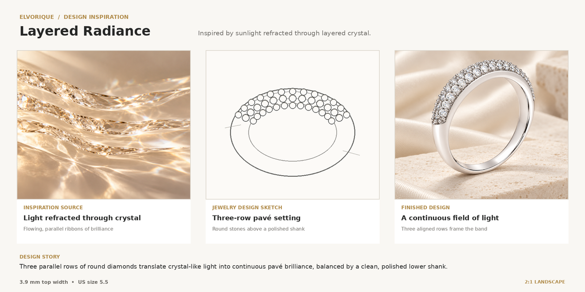 ELVORIQUE Triple-Row Pavé Lab-Grown Diamond Wedding Band