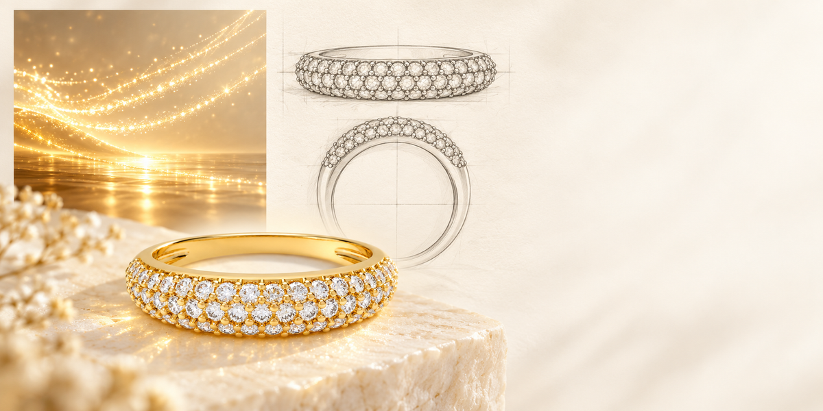 ELVORIQUE Triple-Row Pavé Lab-Grown Diamond Wedding Band