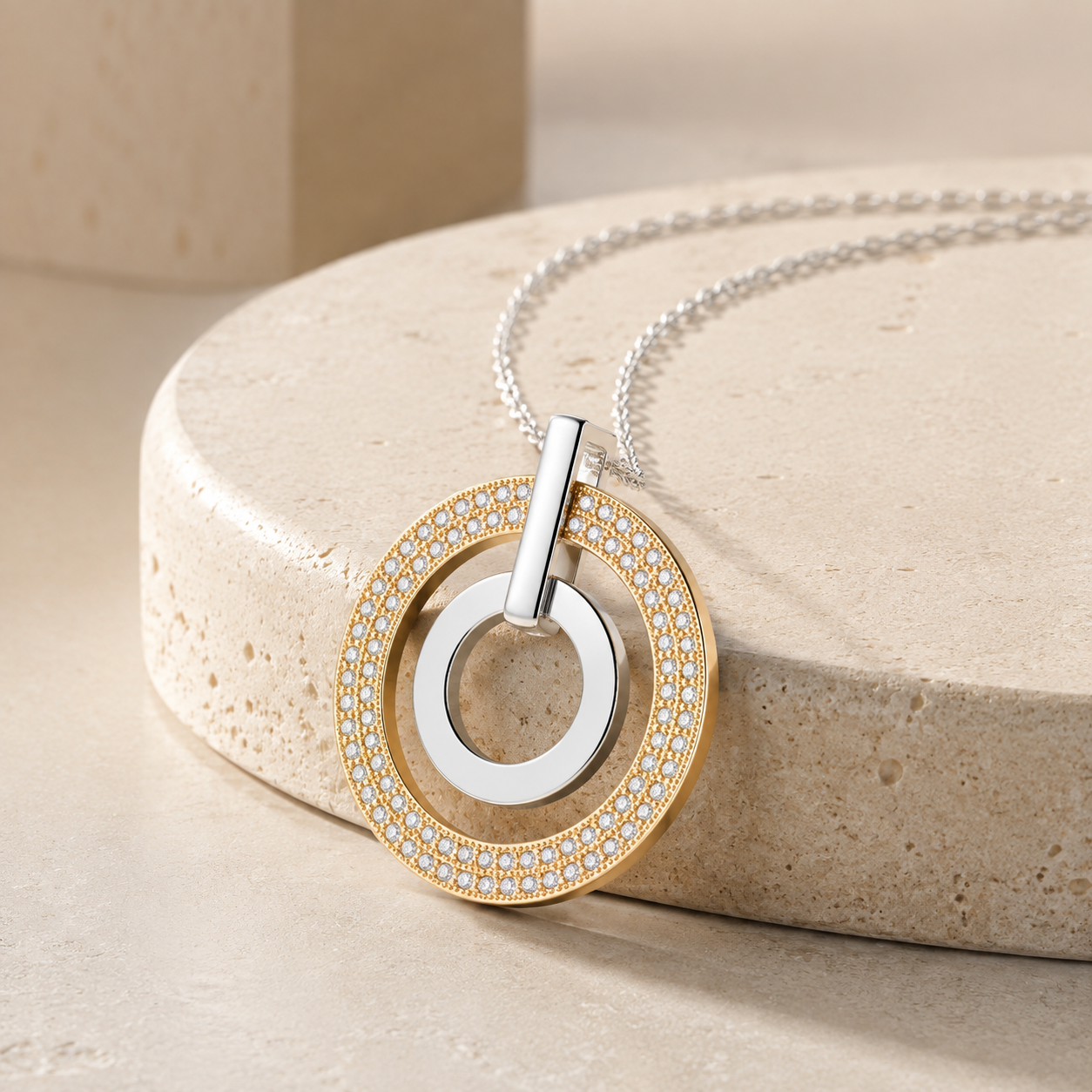 Eternal Orbit Lab-Grown Diamond Double Circle Pendant Necklace