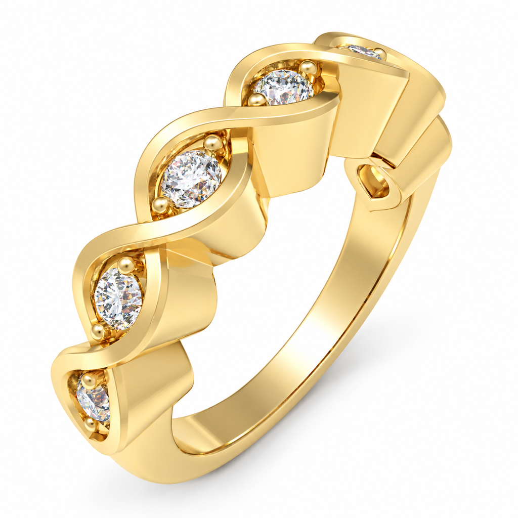 ELVORIQUE seven-stone wave band with 0.32 carat total weight of round brilliant lab-grown diamonds in polished yellow gold