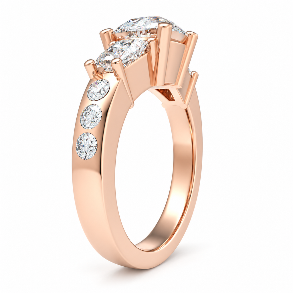Eternal Radiance Cushion-Cut Lab-Grown Diamond Three-Stone Engagement Ring in Rose Gold | ELVORIQUE