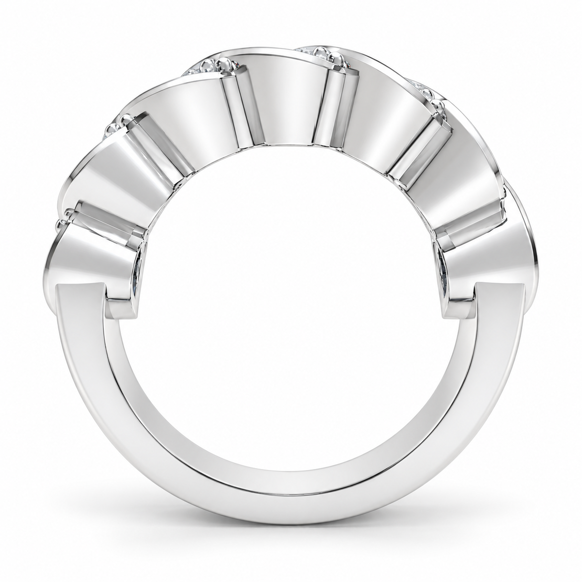 Side profile of the white-metal seven-stone diamond ring
