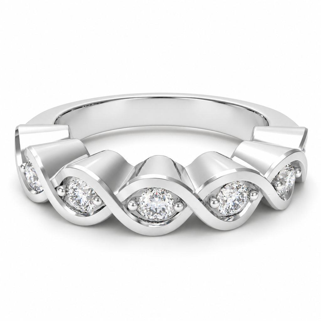 ELVORIQUE seven-stone wave band with round lab-grown diamonds in white gold