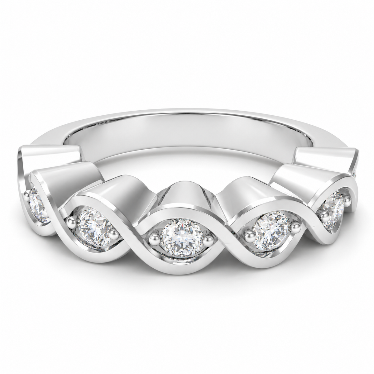 ELVORIQUE seven-stone wave band with round lab-grown diamonds in white gold