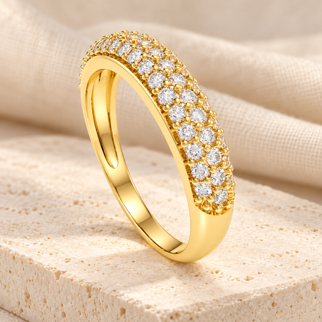 ELVORIQUE Triple-Row Pavé Lab-Grown Diamond Wedding Band