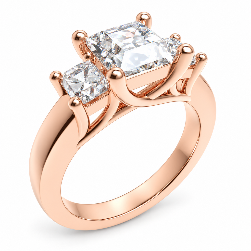 ELVORIQUE Eternal Radiance Cushion-Cut Lab-Grown Diamond Three-Stone Engagement Ring in Rose Gold