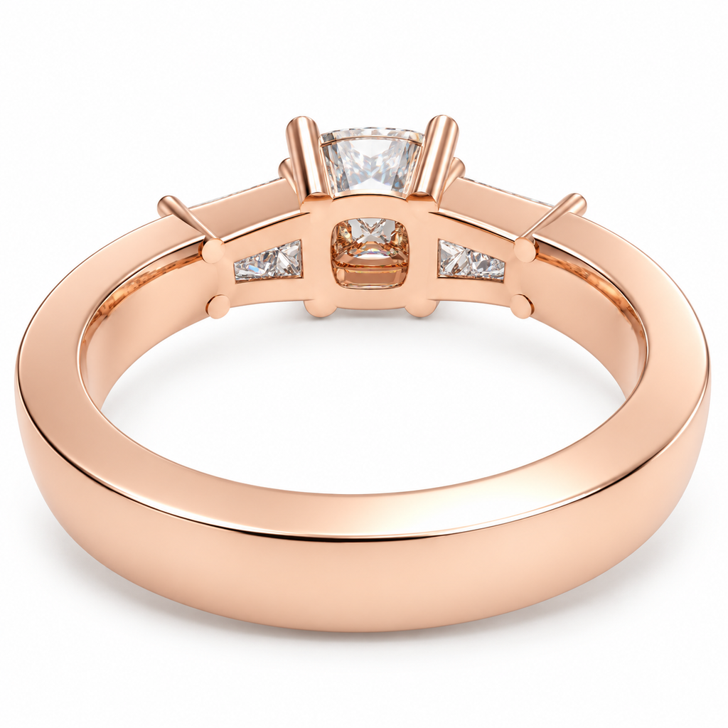 Eternal Radiance Cushion-Cut Lab-Grown Diamond Three-Stone Engagement Ring in Rose Gold | ELVORIQUE