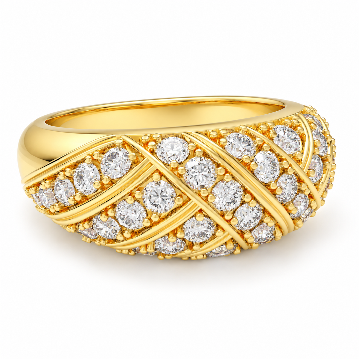 42-Stone Multi-Row Round Brilliant Lab-Grown Diamond Ring in Yellow Gold, 1.00 CTW | ELVORIQUE