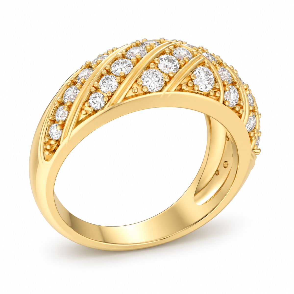 42-Stone Multi-Row Round Brilliant Lab-Grown Diamond Ring in Yellow Gold, 1.00 CTW | ELVORIQUE
