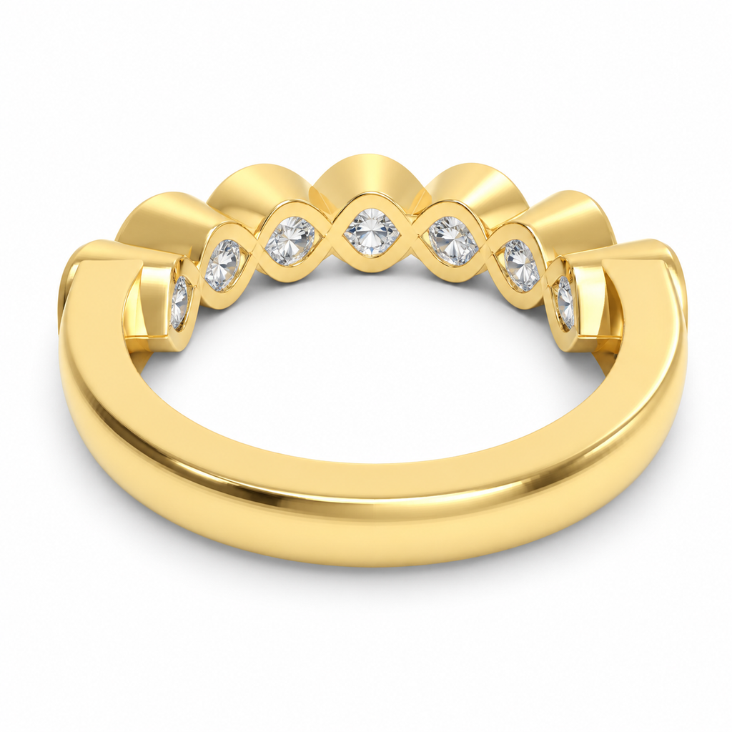 ELVORIQUE seven-stone wave band with 0.32 carat total weight of round brilliant lab-grown diamonds in polished yellow gold