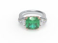 Handmade Lab-Grown Emerald Three-Stone Engagement Ring – 2.8CT/4CT
