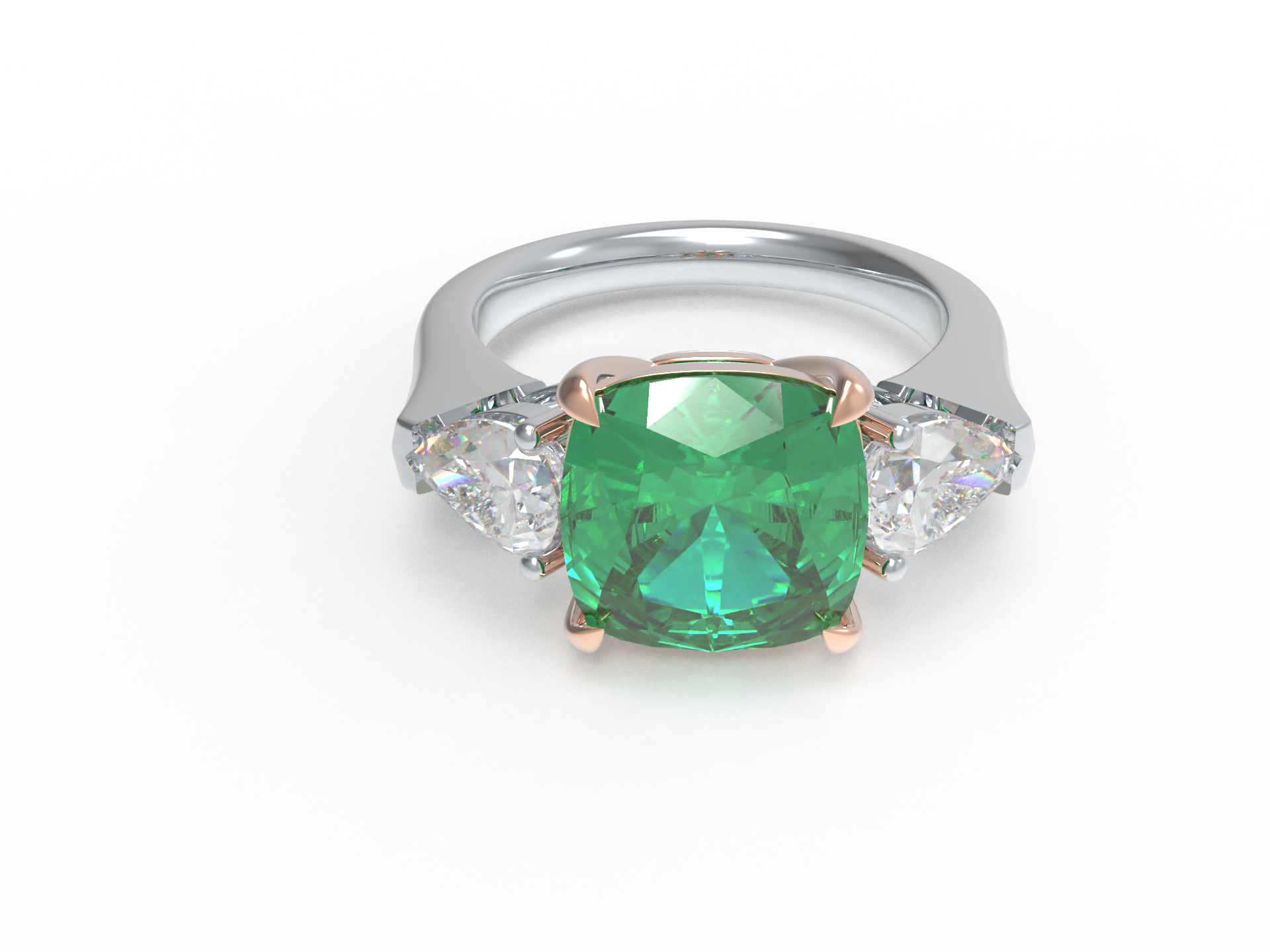 Handmade Lab-Grown Emerald Three-Stone Engagement Ring – 2.8CT/4CT