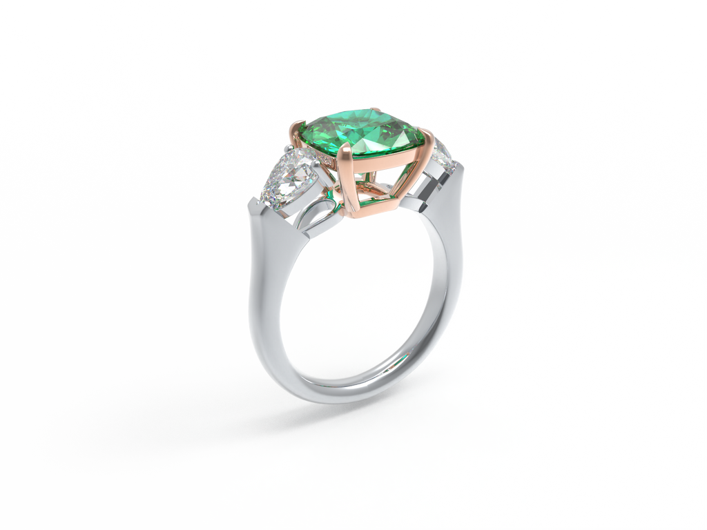 Handmade Lab-Grown Emerald Three-Stone Engagement Ring – 2.8CT/4CT