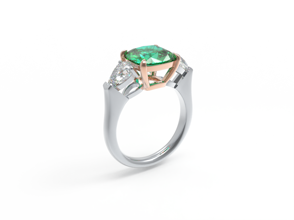 Handmade Lab-Grown Emerald Three-Stone Engagement Ring – 2.8CT/4CT