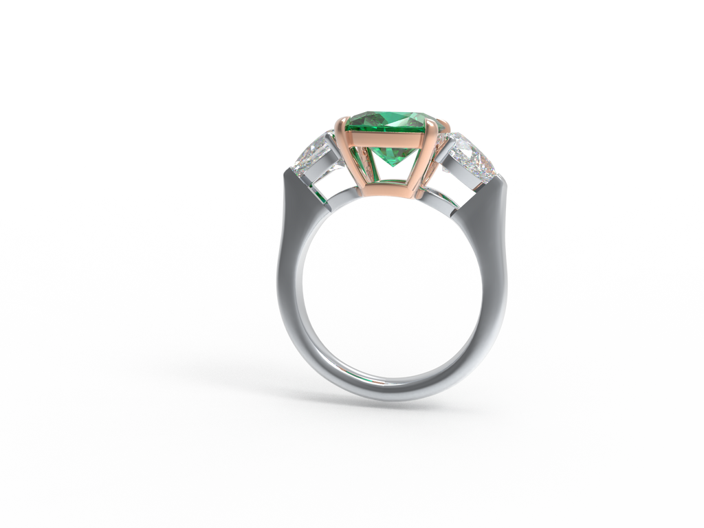 Handmade Lab-Grown Emerald Three-Stone Engagement Ring – 2.8CT/4CT