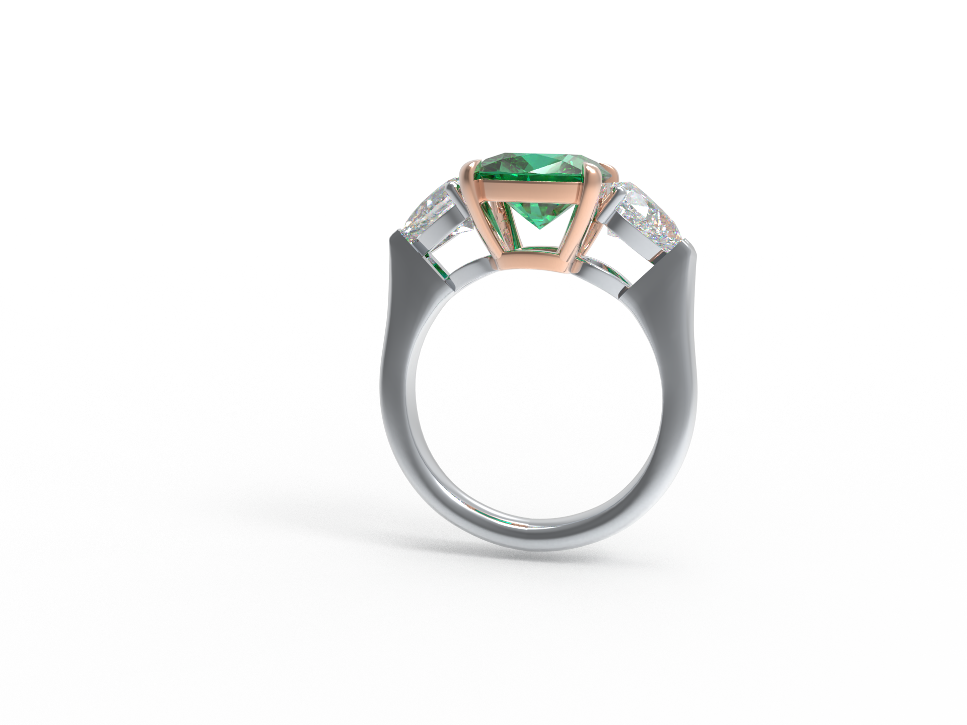 Handmade Lab-Grown Emerald Three-Stone Engagement Ring – 2.8CT/4CT