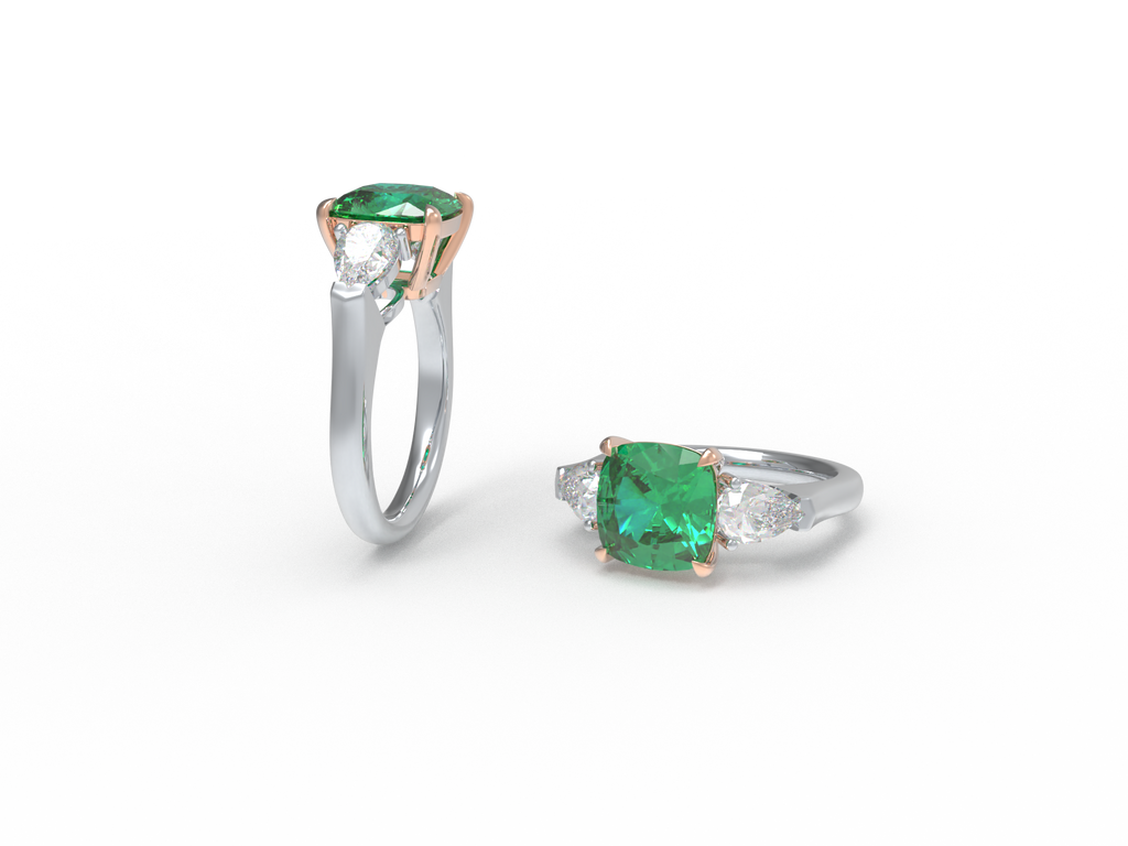 Handmade Lab-Grown Emerald Three-Stone Engagement Ring – 2.8CT/4CT