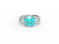 Handmade Three - Stone Ring with Lab - Grown Paraiba Diamond (2.8CT/4CT) & Lab - Grown Diamond Accents, 9K/14K/18K White Gold & Platinum Optional