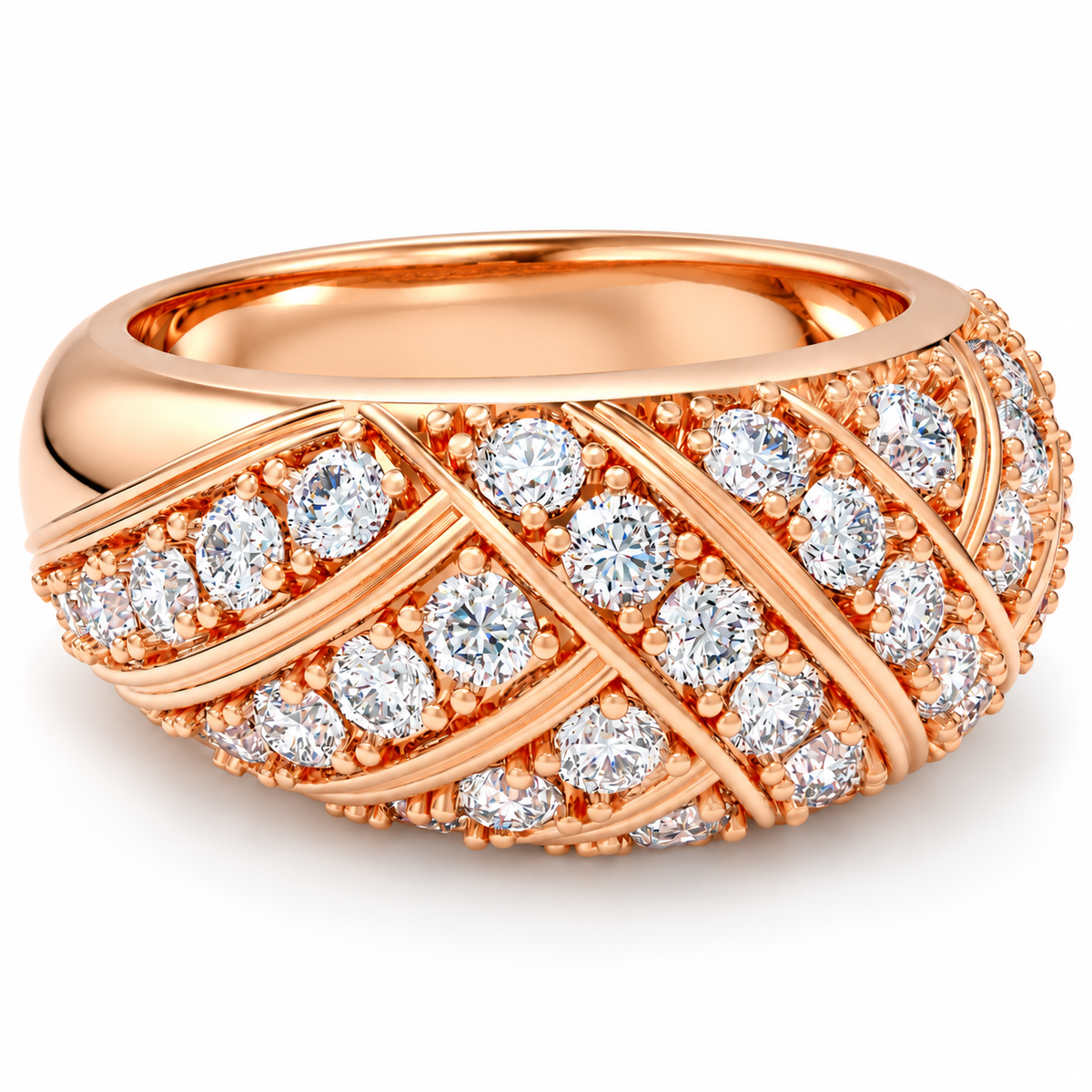 42-Stone Multi-Row Round Brilliant Lab-Grown Diamond Ring in Rose Gold, 1.00 CTW | ELVORIQUE