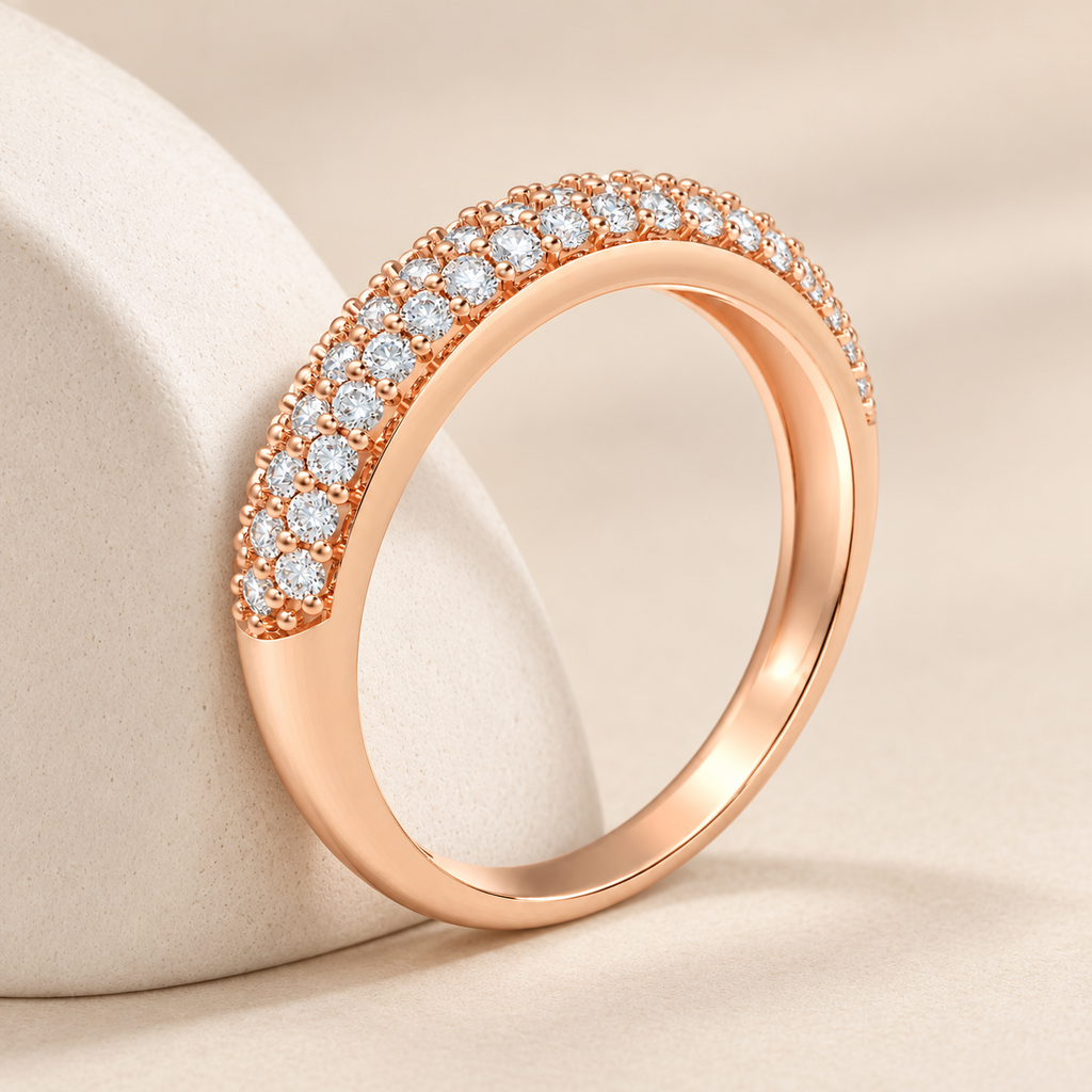 ELVORIQUE Triple-Row Pavé Lab-Grown Diamond Wedding Band