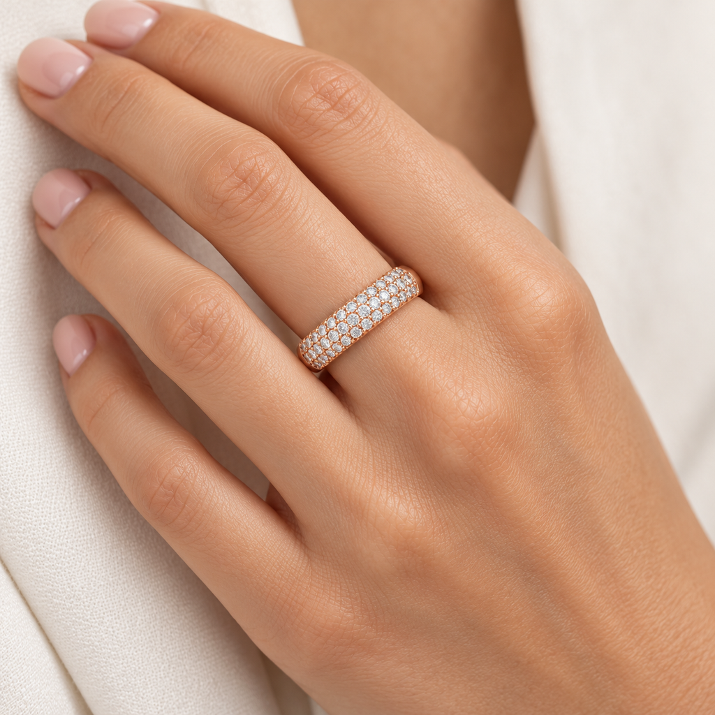 ELVORIQUE Triple-Row Pavé Lab-Grown Diamond Wedding Band