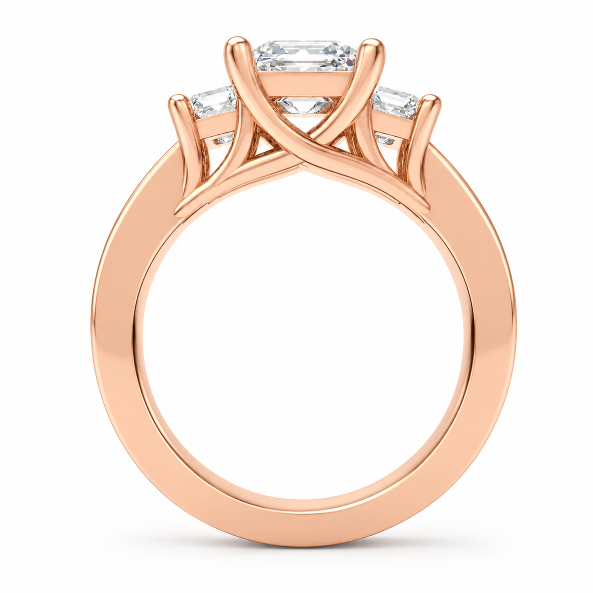 ELVORIQUE Eternal Radiance Cushion-Cut Lab-Grown Diamond Three-Stone Engagement Ring in Rose Gold