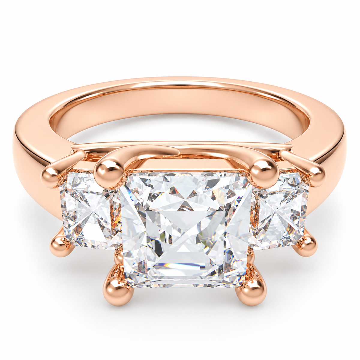 ELVORIQUE Eternal Radiance Cushion-Cut Lab-Grown Diamond Three-Stone Engagement Ring in Rose Gold
