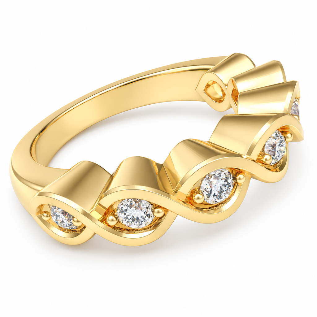 ELVORIQUE seven-stone wave band with 0.32 carat total weight of round brilliant lab-grown diamonds in polished yellow gold