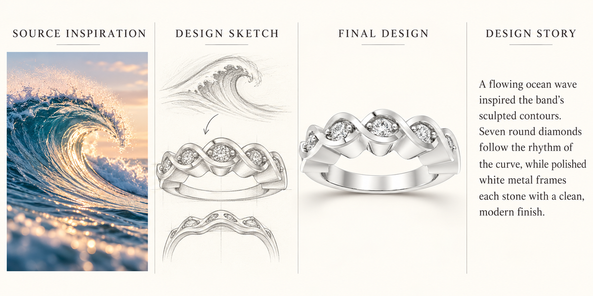 ELVORIQUE Seven-Stone Wave Lab-Grown Diamond Band
