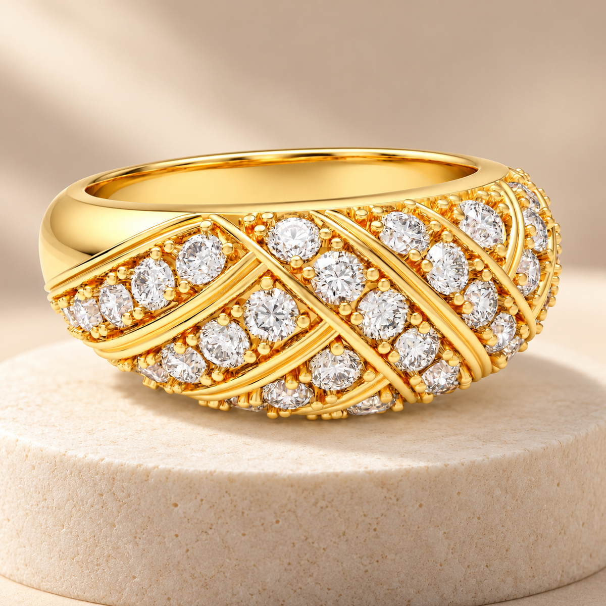 42-Stone Multi-Row Round Brilliant Lab-Grown Diamond Ring in Yellow Gold, 1.00 CTW | ELVORIQUE