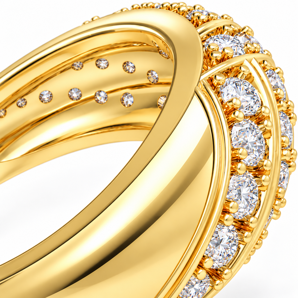 42-Stone Multi-Row Round Brilliant Lab-Grown Diamond Ring in Yellow Gold, 1.00 CTW | ELVORIQUE