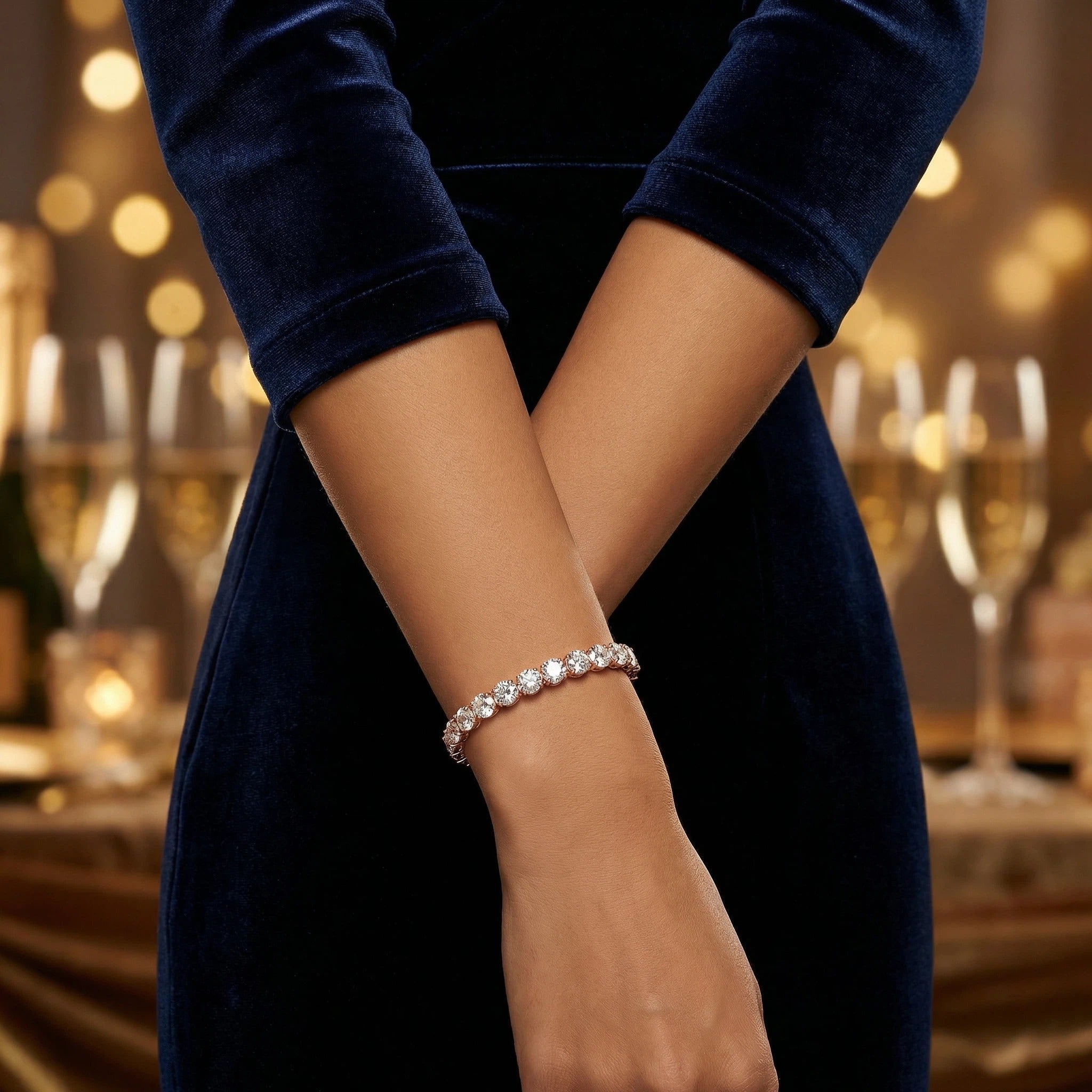 Ophelia Eternity 4-10ct 9K/14K18K Rose Gold Lab-grown diamond Tennis Bracelet, 4-Prong, D-VS2/SI1 - Free