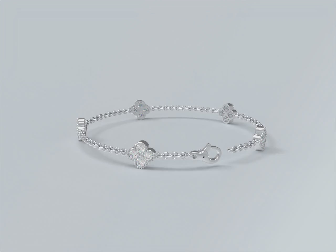 Handmade Four - Leaf Clover Bracelet with Lab - Grown Diamonds (VVS1 - VVS2 Clarity) in 9K/14K/18K White Gold