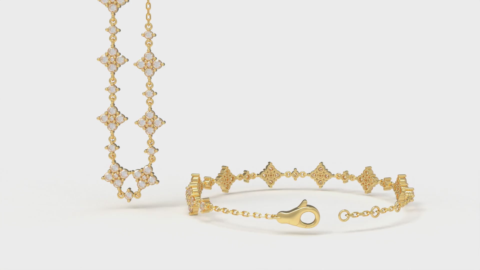 Ophelia Eternity Women's Yellow Gold Four Leaf Clover Bracelet | 2ct/3ct Lab Diamond | Adjustable Lucky Jewelry for Anniversary, Mother's Day Gift
