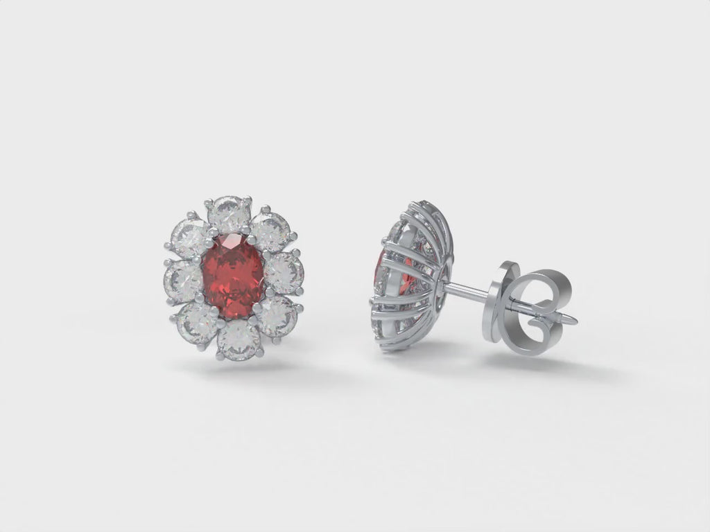 Ruby Camellia 2.50CTW Lab-Grown Ruby & Diamond Floral Stud Earrings