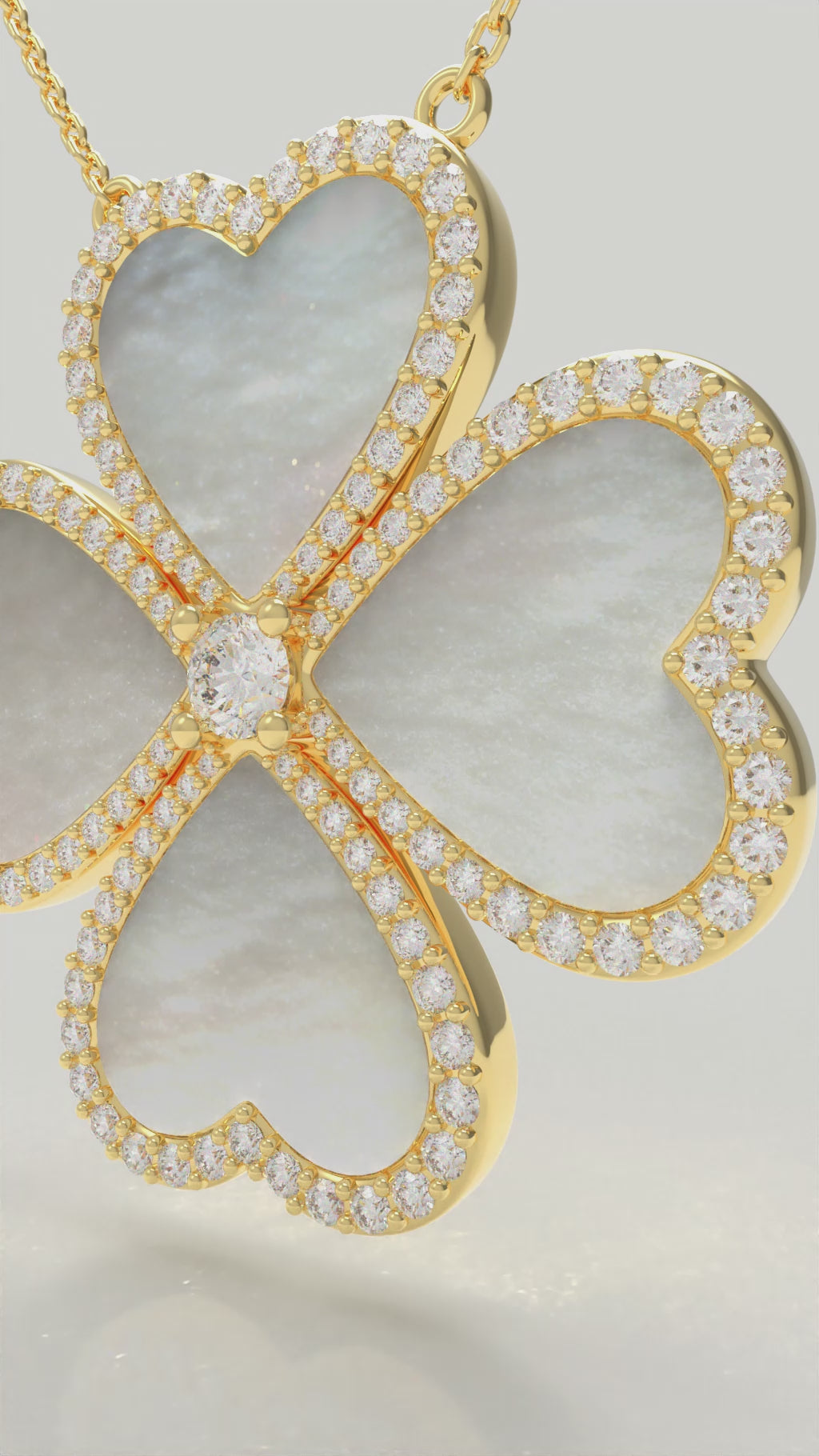 Mother-of-Pearl Heart Clover Lab-Grown Diamond Necklace - 0.50 CTW