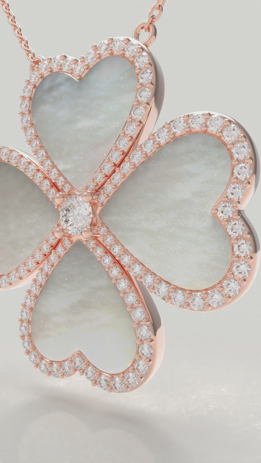 Mother-of-Pearl Heart Clover Lab-Grown Diamond Necklace - 0.50 CT