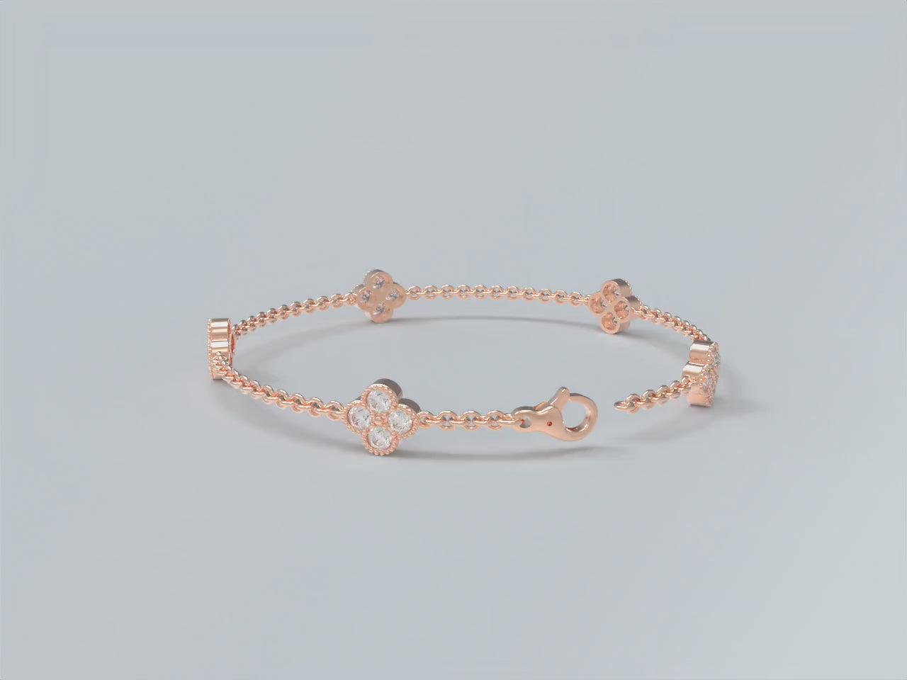 Handmade Four - Leaf Clover Bracelet with Lab - Grown Diamonds (VVS1 - VVS2 Clarity) in 9K/14K/18K Rose Gold