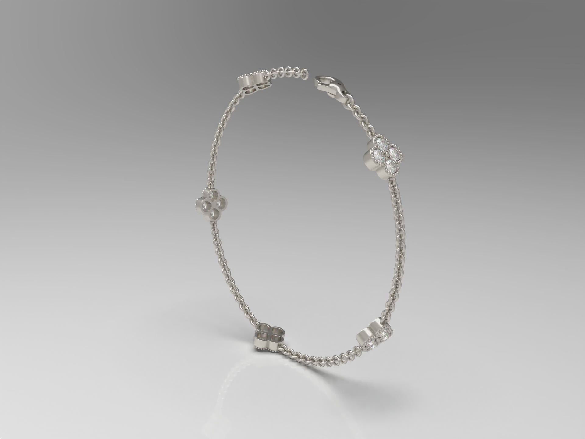 Handmade Four - Leaf Clover Bracelet with Lab - Grown Diamonds (VVS1 - VVS2 Clarity) in Platinum