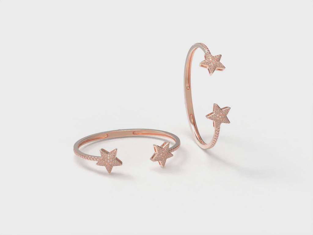 Twin Stars 128-Diamond Open Cuff Bracelet in 10K/14K Rose Gold