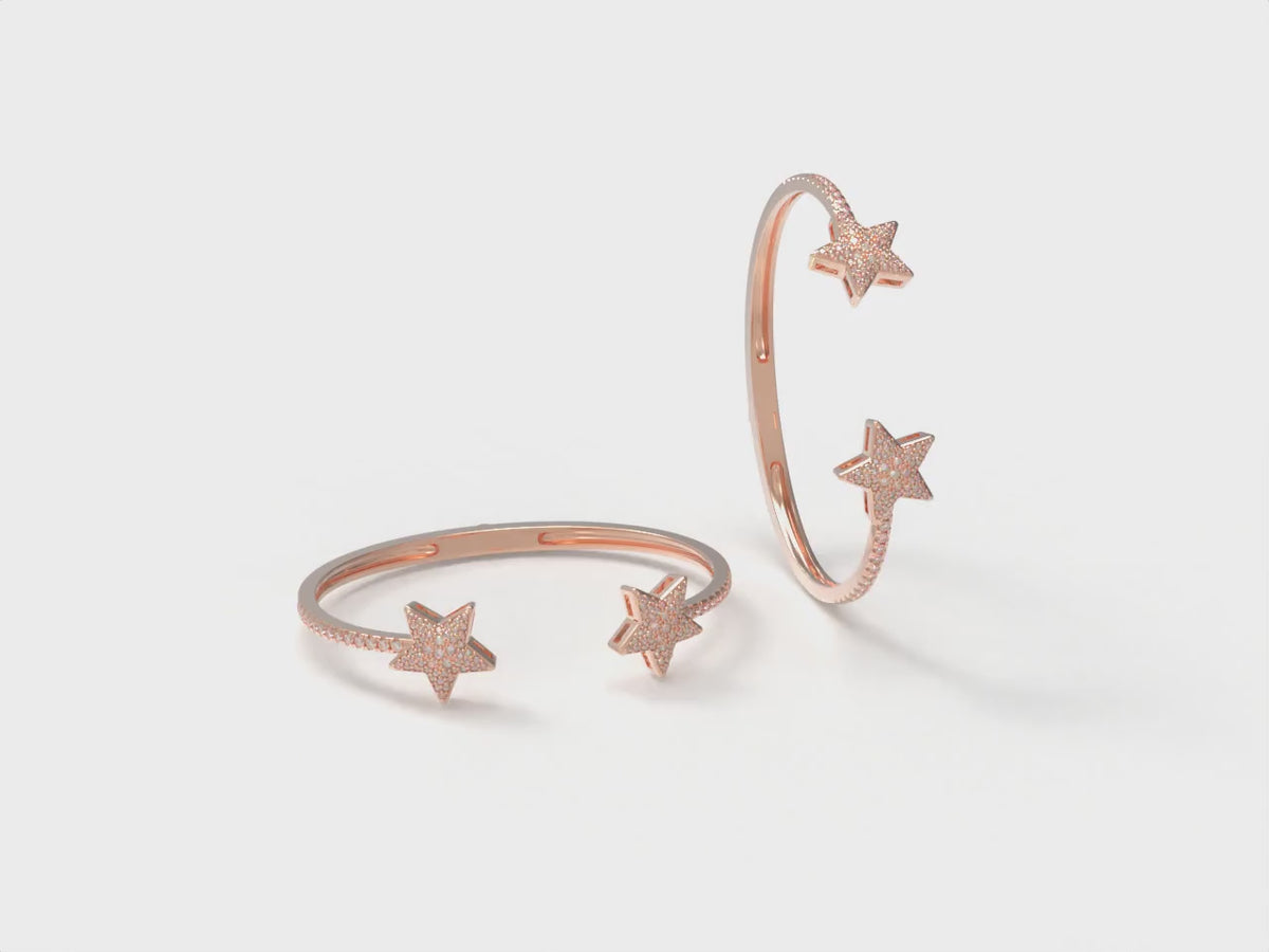Twin Stars 128-Diamond Open Cuff Bracelet in 10K/14K Rose Gold