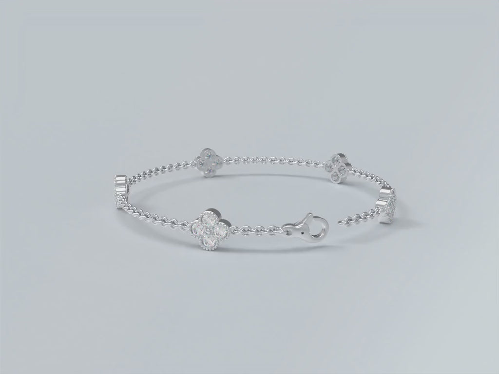 ELVORIQUE Four-Leaf Clover Moissanite Bracelet in 925 Sterling Silver