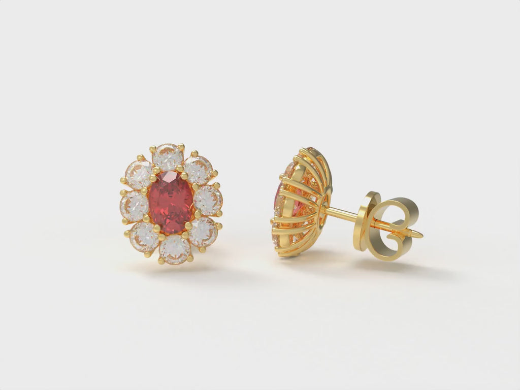 Ruby Camellia 2.50CTW Lab-Grown Ruby & Diamond Floral Stud Earrings