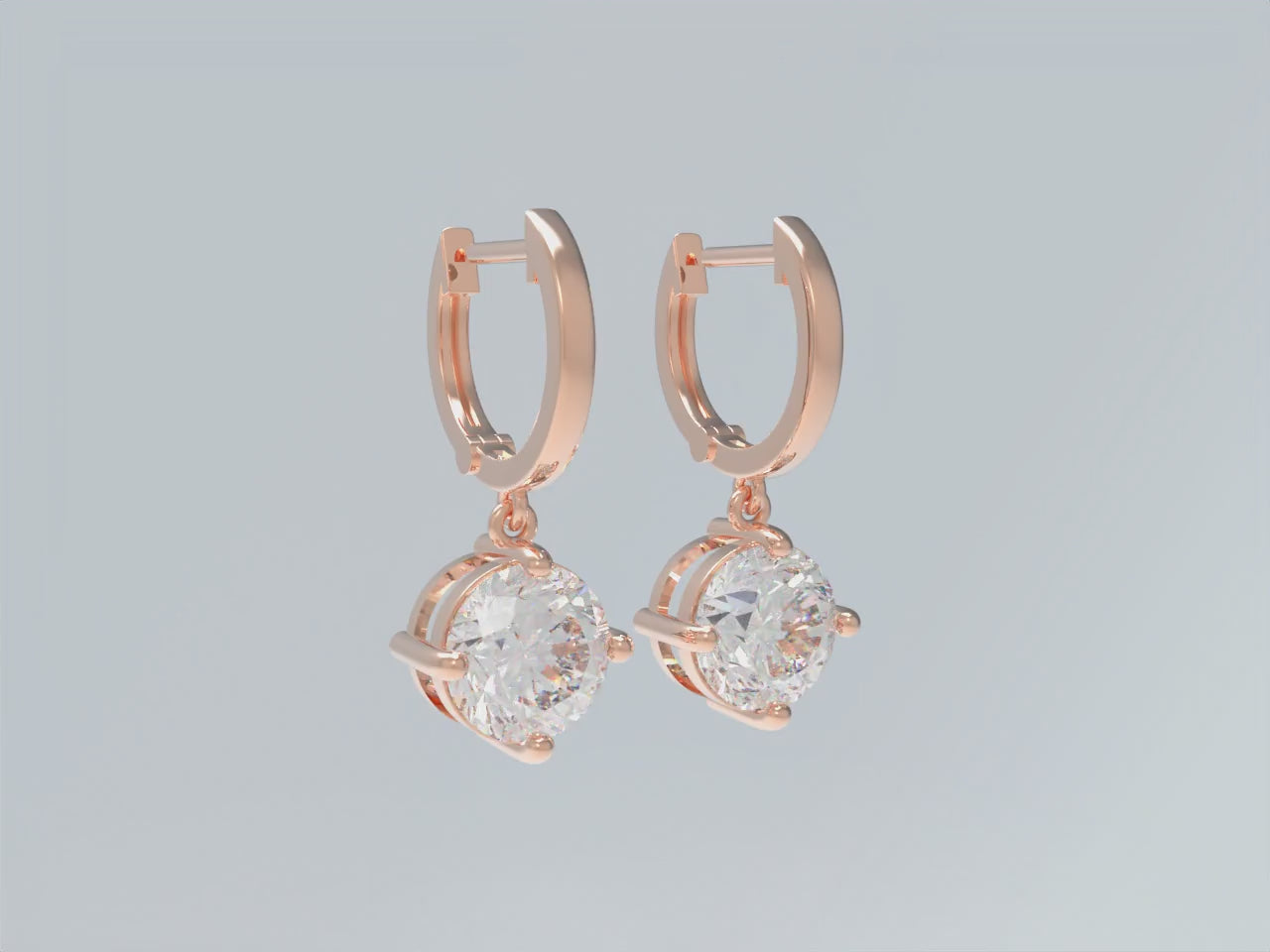 Handmade Dangle Earrings with Lab - Grown Diamonds (0.5CT/1CT per Stone, 2 Stones), 9K/14K/18K White Gold/Yellow Gold/Rose Gold & Platinum Optional