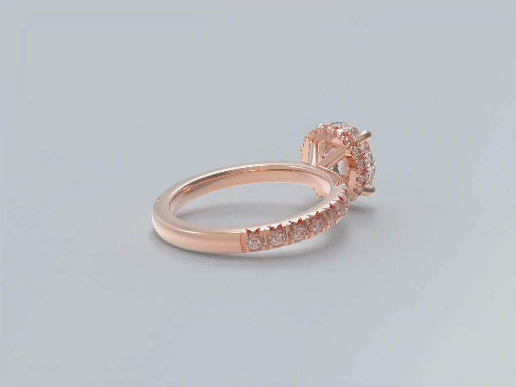 Handmade Rose Gold Lab-Grown Diamond Pavé Engagement Ring – 1CT/2CT/3CT