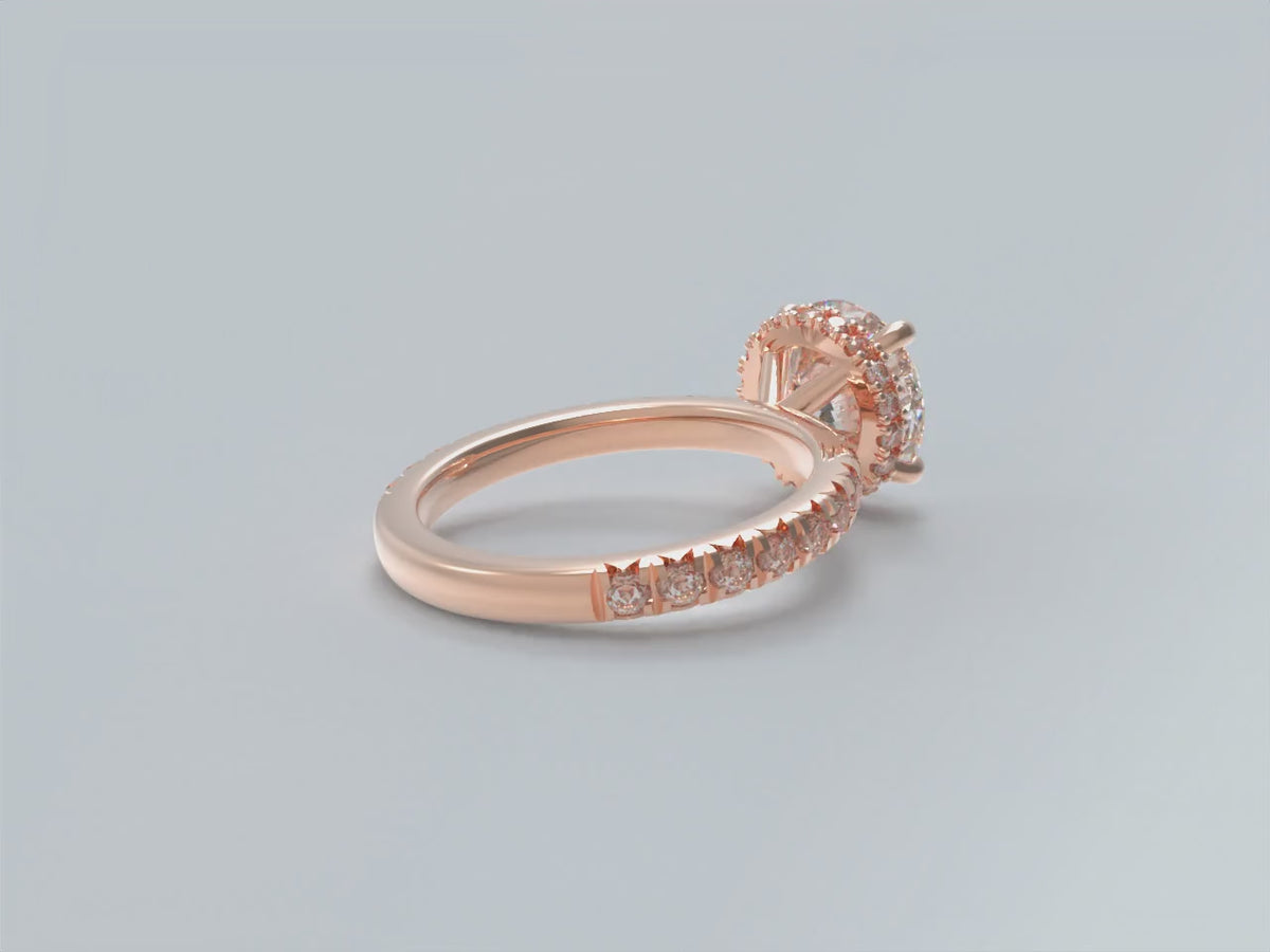 Handmade Rose Gold Lab-Grown Diamond Pavé Engagement Ring – 1CT/2CT/3CT