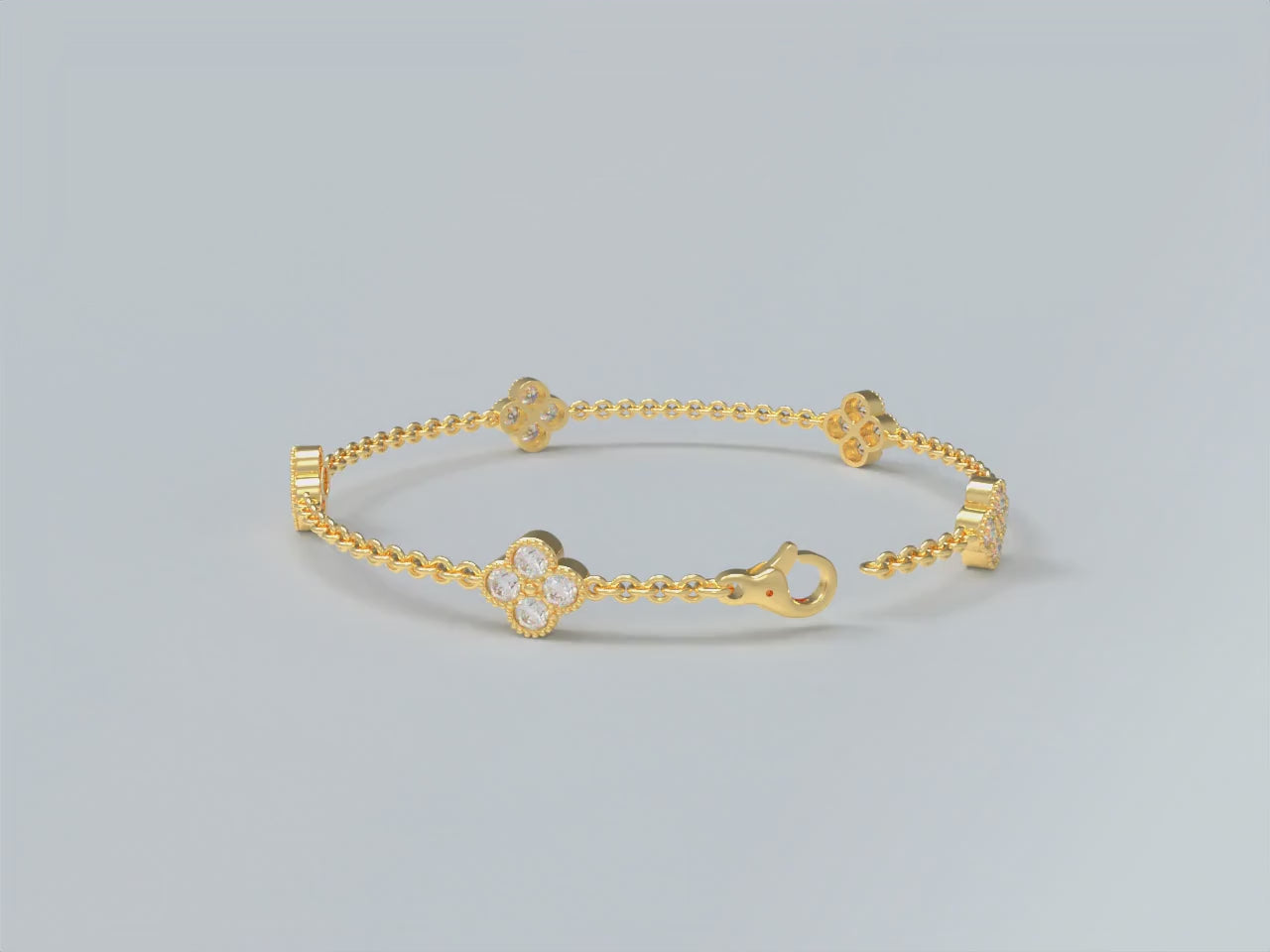 Handmade Four - Leaf Clover Bracelet with Lab - Grown Diamonds (VVS1 - VVS2 Clarity) in 9K/14K/18K Yellow Gold