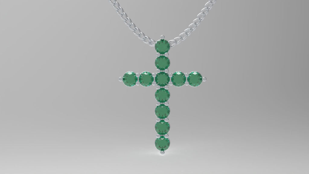Evergreen Faith 1 CT Lab-Created Emerald Cross Pendant Necklace in Sterling Silver